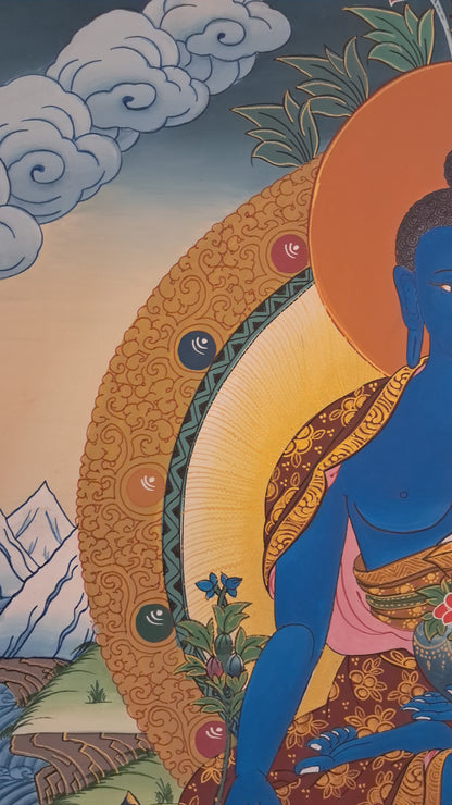 Tibetan Buddhism Lord Medicine Buddha Bhaisajya Guru Buddha Hand Painting Thangka Art Nepal free