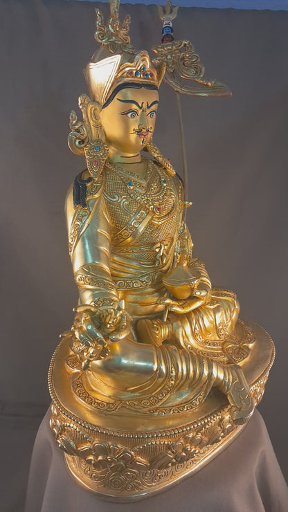 Gold Face Guru Rinpoche Statue: Tibetan Buddhism Gold Plated Copper Sculpture Figure Nepal free