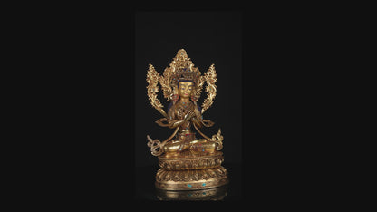 Tibetan Buddhism Gold Face Hand Painting Lord Vajradhara Copper Turquoise Coral Stone Statue Sculpture Figure Nepal free