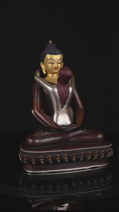 Tibetan Buddhism Gold Face Hand Painting Lord Samanta Bhadra Buddha Shakti Oxide Copper Statue Sculpture Figure Nepal free