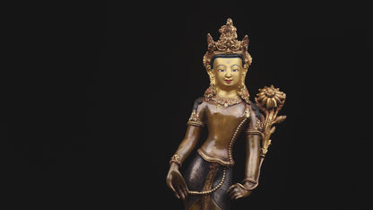 Tibetan Buddhism Standing Gold Face Lord Lokeshwor Pure Copper Oxide Statue Sculpture Figure Nepal free