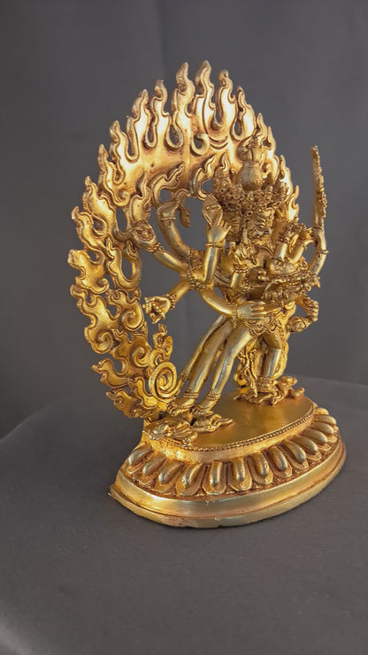 Tibetan Buddhism Lord Cakrasamvara with Consort Gold Plated Copper Statue Sculpture Nepal free