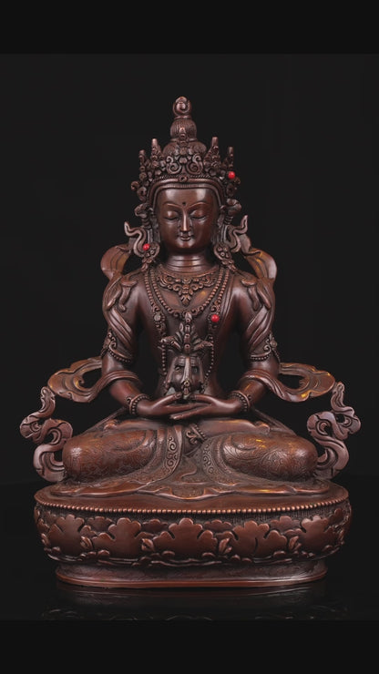Tibetan Buddhism Aparmita Amitayus Buddha Pure Copper Oxide Statue Sculpture Nepal free