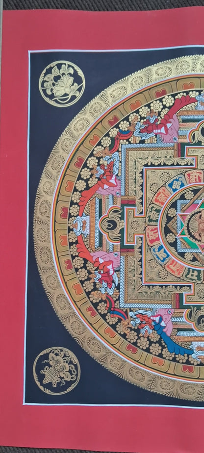 Buddhism Tibetan Om Mantra 8 Auspicious Lucky Sign Ritual Mandala Hand Painting Thangka Double Thangka