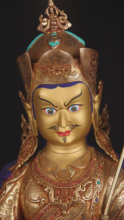Unique 24K Gold Face Hand Painting Tibetan Buddhism Guru Rinpoche Padmasambhava Pure Copper Statue Sculpture Figure Nepal free