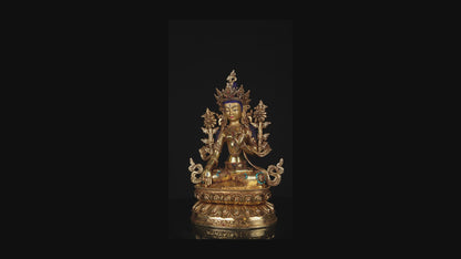 Tibetan Buddhism Gold Face Goddess White Tara Rupa Dolma Gold Plated Turquoise Stone Copper Statue Sculpture Figure Nepal free