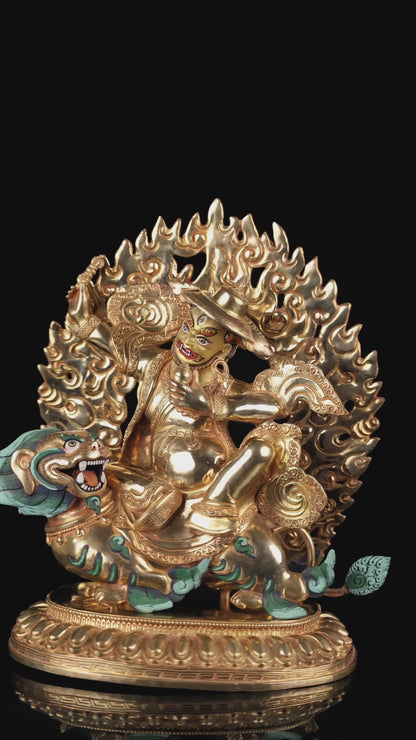 Tibetan Buddhism Gold Face Lord Shugden Dolgyal Gold Plated Copper Rare Statue Figure free 79