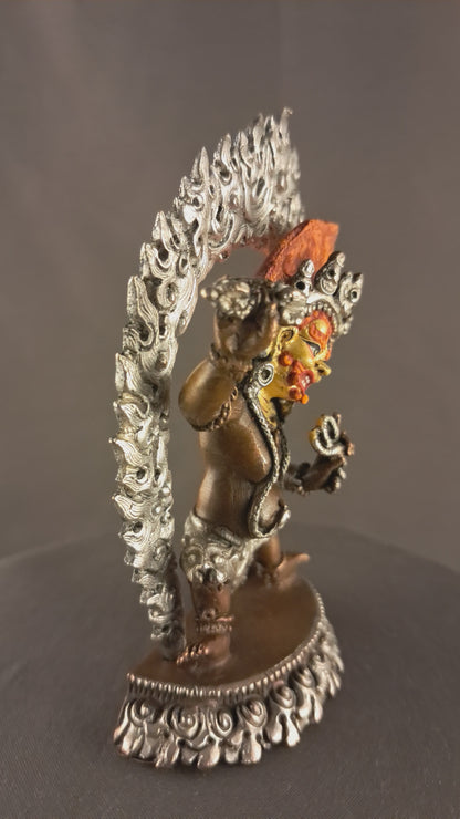 Hand Paint Gold Face Vajrapani Statue: Tibetan Buddhism Protecter Wrathful Deity Copper Sculpture free