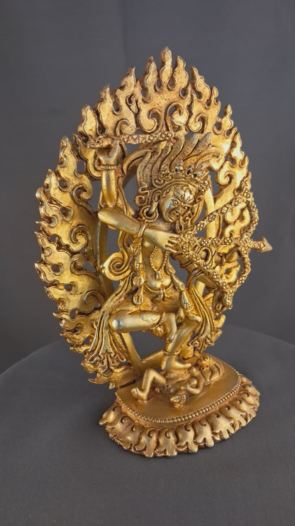 Tibetan Buddhism Goddess Kurukulla Dakini Jogini Gold Plated Copper 6.2" Statue Sculpture Nepal free