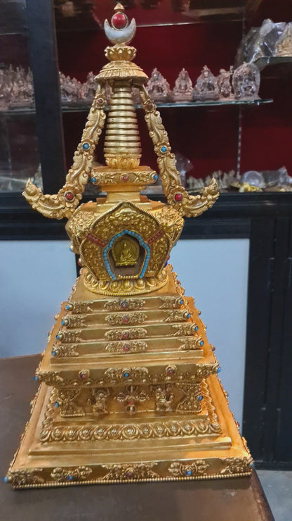 Tibetan Buddhism Temple 12" Gold Plated Pure Copper Stupa Pagoda Nepal free