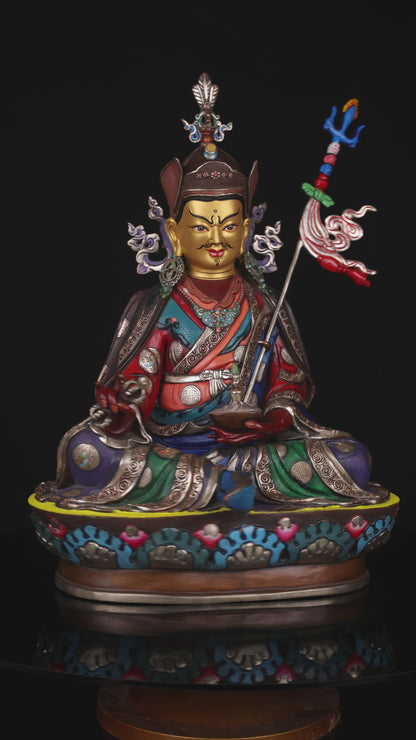 Tibetan Buddhism Gold Face Guru Rinpoche Padmasambhava Multicolor Paint Statue Sculpture Figure Nepal free