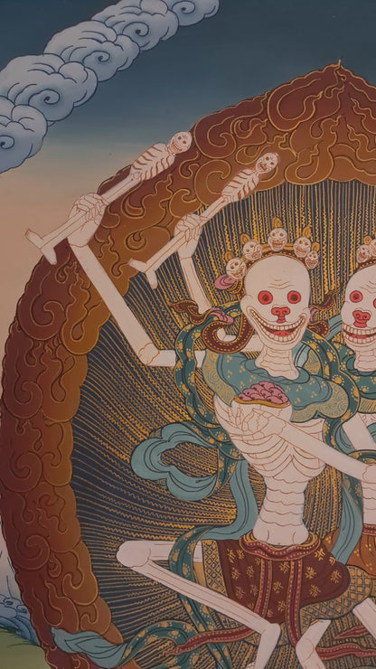 Tibetan Buddhism Scary Wrathful Protecter Deities Chitipati Citipati Two Skeleton Painting Thangka Art Nepal free