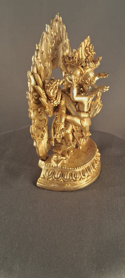 Tibetan Buddhism Wrathful Deity Lord Vajra Killa Vajrakilaya Heruka Copper Gold Plated Statue Sculpture Figure Nepal