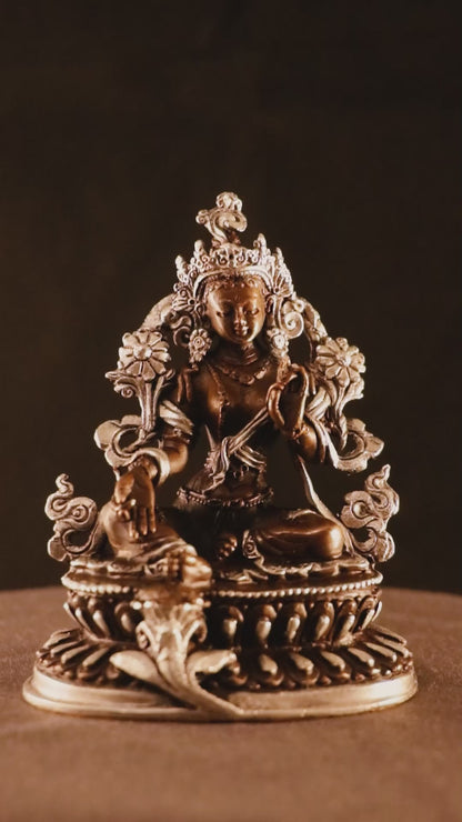 Buddhism Tibetan Goddess Green Tara Rupa Copper Silver Oxide Statue Figure Nepal