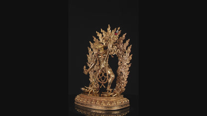 Tibetan Buddhism Gold Face Hand Painting Wrathful Goddess Vajra Yogini Khadga Jogini Dakini Dorje Naljorma Gold Plated Copper Statue Sculpture
