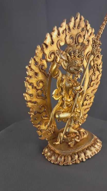 Tibetan Buddhism Simha Mukha Yogini Dakini 6.2" Gold Plated Copper Statue Sculpture Nepal free