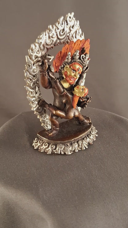 Gold Face Buddhism Protector God Vajrapani with Consort Copper Oxide Statue Figure Nepal