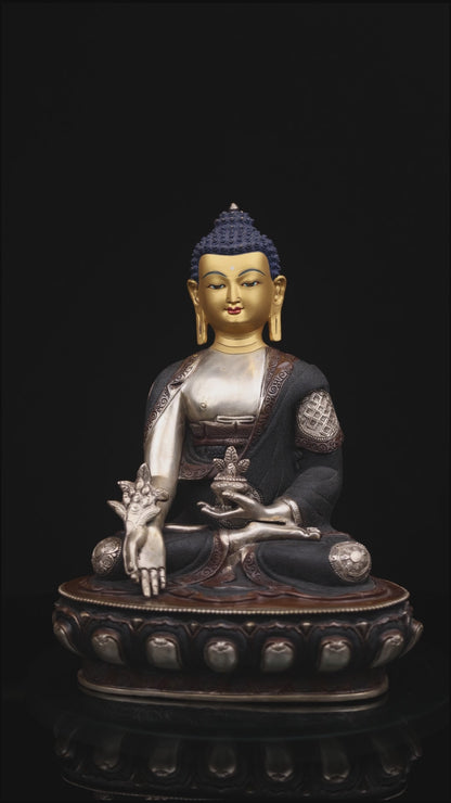 Tibetan Buddhism 24K Gold Face Lord Medicine Buddha Bhaisajya Guru Copper Statue Sculpture Figure Nepal free