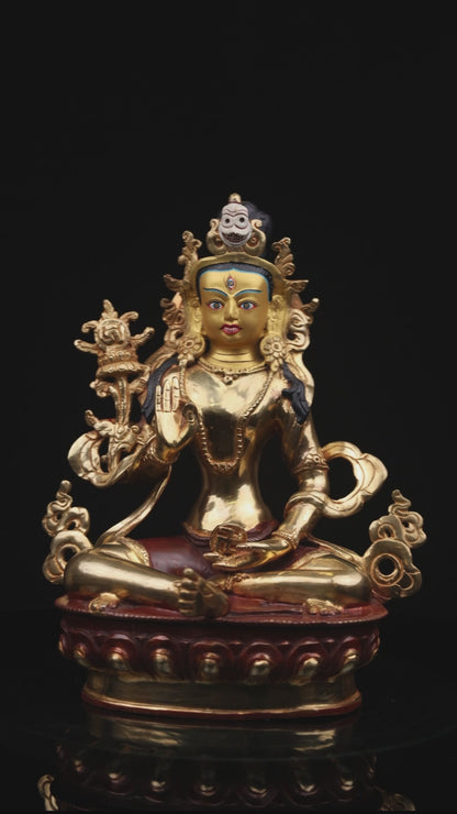 Tibetan Buddhism 24K Gold Face Tsewang Rinzin Hand Craved Copper Statue Sculpture Figure Nepal free