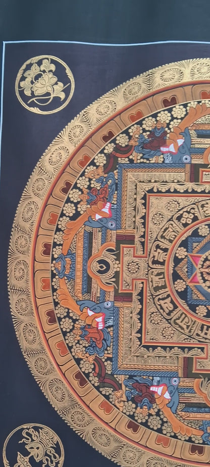 Buddhism Tibetan 8 Auspicious Lucky Sign Om Mantra Ritual Mandala Hand Painting Thangka