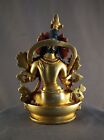 Goddess White Tara Gold Face Hand Paint Copper Gold Plated Statue Figure Nepal