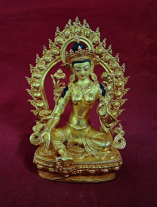 Tibetan Buddhism Goddess Green Tara Rupa Copper Gold Plated Statue Figure Nepal