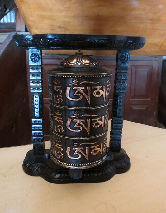 16" Tibetan Buddhism "Om Mani Padme Hum" Mantra Fine Copper Prayer Wheel Nepal