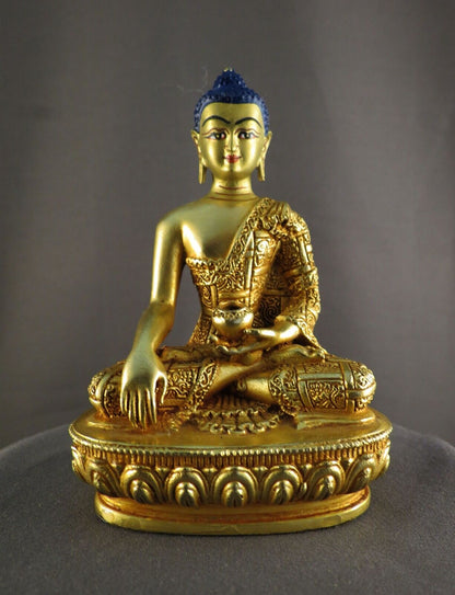 Lord Akshobhya Buddha Hand Painting Gold Face Statue Gold Plated Body Figure Nepal