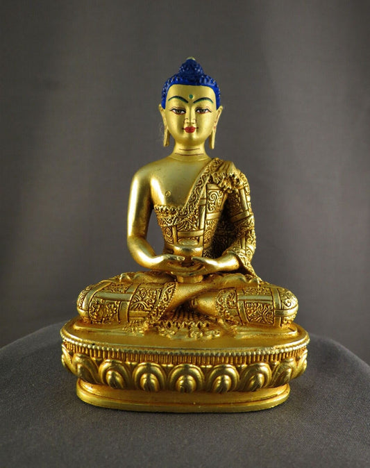 Tibetan Buddhism Gold Face Hand Painting Lord Amitabha Buddha Gold Plated Body Statue Figure Nepal