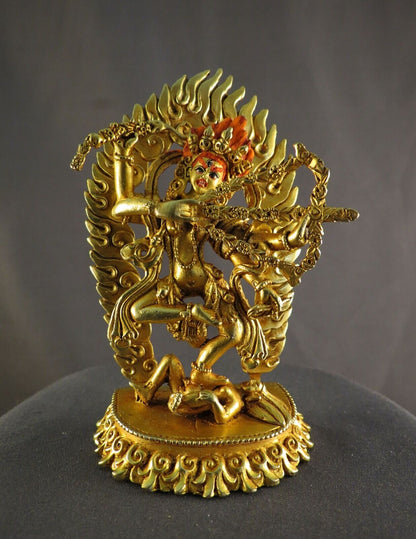 Tibetan Buddhism Gold Face Goddess Kurukulla Dakini Jogini Gold Plated Copper Statue Nepal