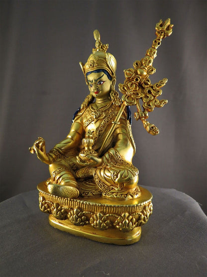 Gold Face Painting Guru Rinpoche (Padmasambhava) Gold Plated Statue Figure free