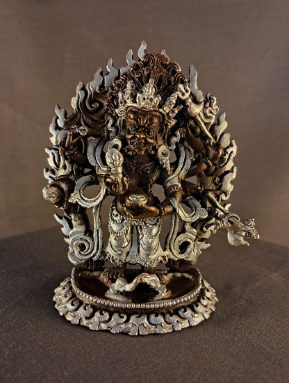 Six hand White Mahakala Bhairav Guru Dragpo Padma Sharvari Copper Statue Figure Nepal