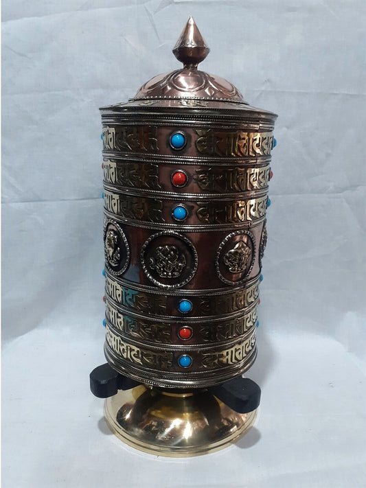 Tibetan Buddhism 8 Auspicious Sign Om Mani Padme Hum Mantra Stone Copper Brass Offering Prayer Wheel Nepal