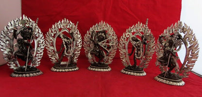 Tibetan Buddhism Set of 5 Jogini Yogini Dakini Silver Copper Oxide 6" Statue Figure Nepal