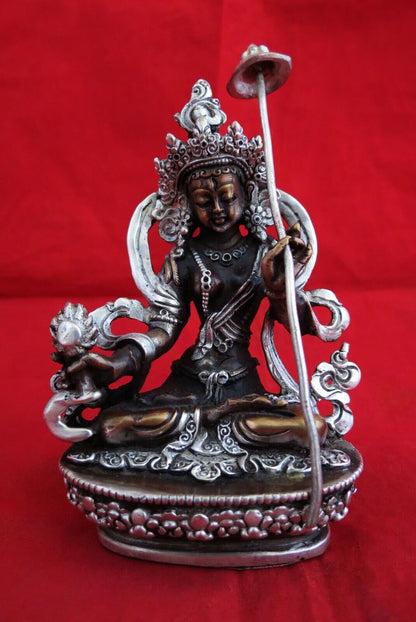 Tibetan Buddhism Goddess Dukkar, Sitatapatra, Chatra Tara Copper Silver Statue Nepal