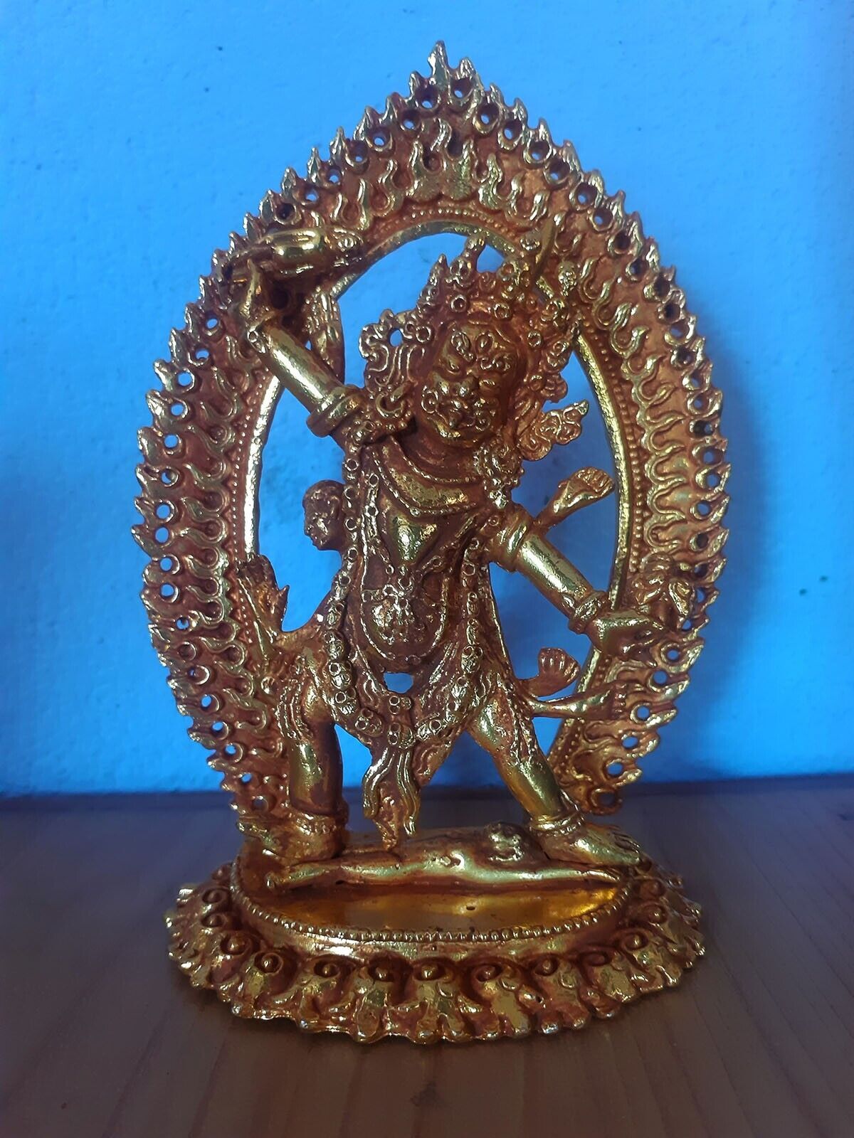 Tibetan Buddhism Wrathful Deity Ekajati Samantabhadri Gold Plated Copper Statue Figure Nepal