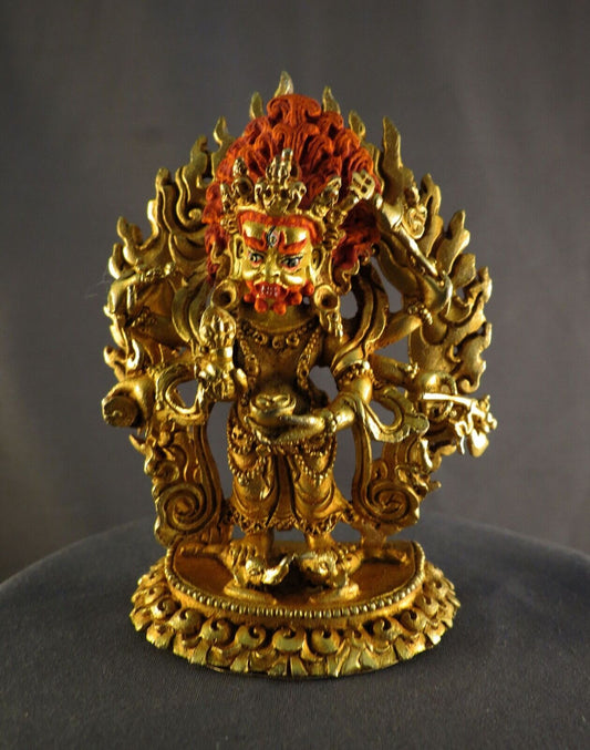 Tibetan Buddhism Six hand White Mahakala Bhairav Guru Dragpo Padma Sharvari Gold Face Figure Nepal