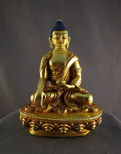 Hand Paint Gold Face Lord Shakyamuni Buddha Statue Gold Plated Statue Figure Nepal