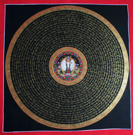 Tibetan Buddhism Om Mantra Mandala with Thousand Arms Goddess Avalokitesvara 21" Thangka