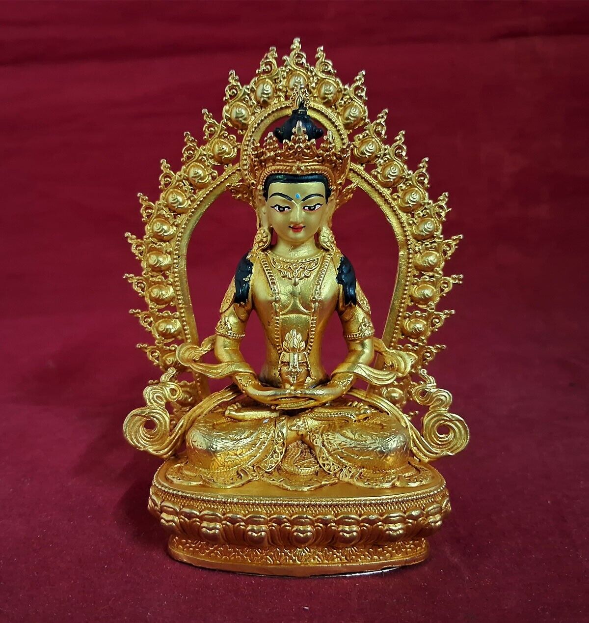 Tibetan Buddhism Lord Aparmita Amitayus Copper Gold Plated Statue Figure Nepal