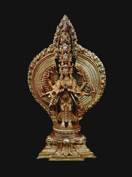 Buddhism Thousand Arms Lord Avalokitesvara Sahasrabhuja Lokeshwor Gold Plated Copper Statue Nepal