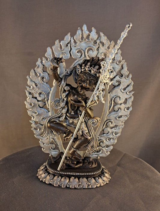 Tibetan Buddhism Simhamukha Yogini Dakini Silver Oxide Fine 6.2"Copper Statue Figure Nepal