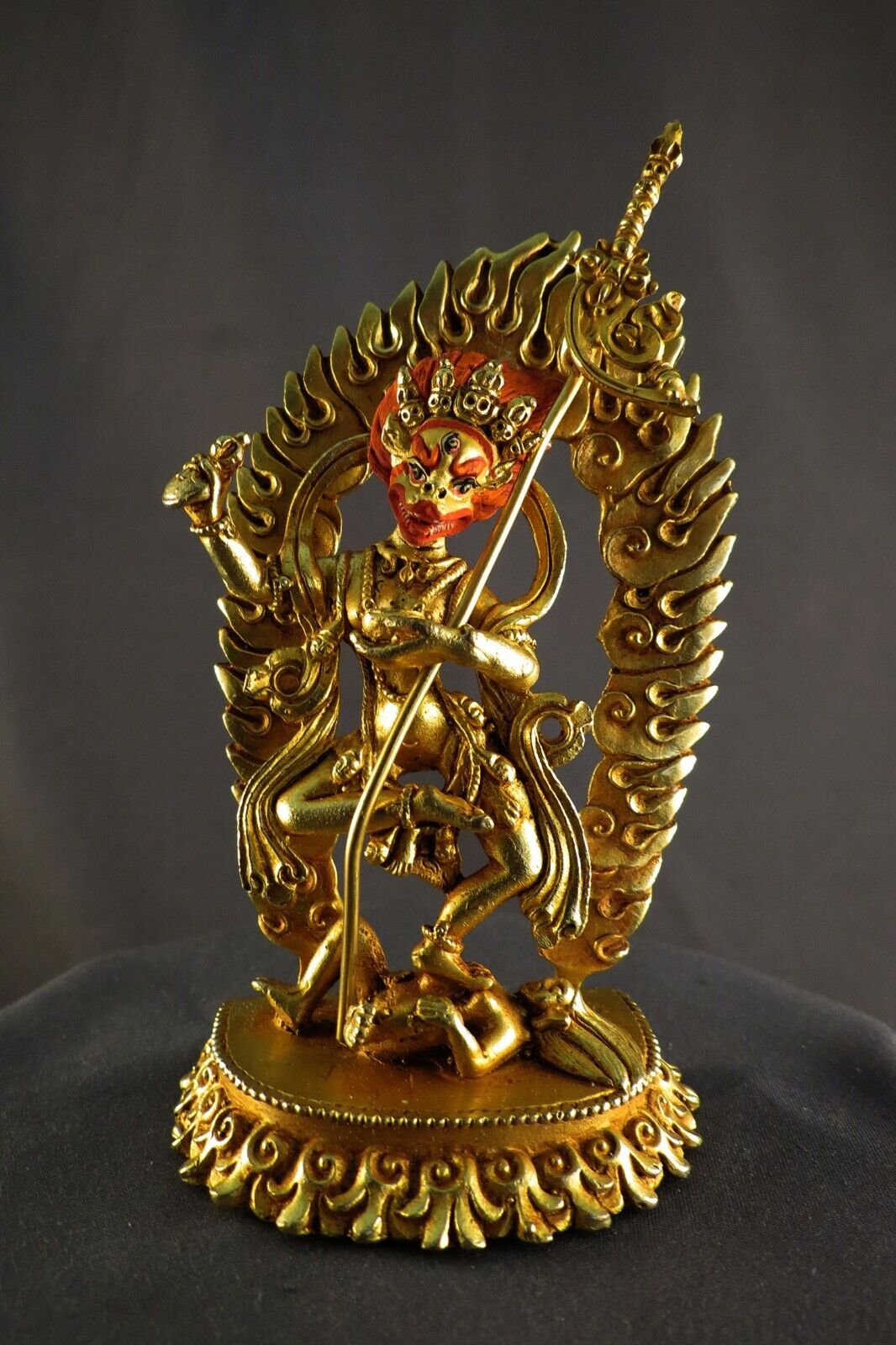 Tibetan Buddhism Gold Face Singhamukha Dakini Yogini Gold Plated Copper Statue Nepal