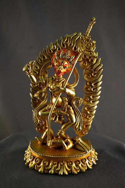 Tibetan Buddhism Gold Face Singhamukha Dakini Yogini Gold Plated Copper Statue Nepal