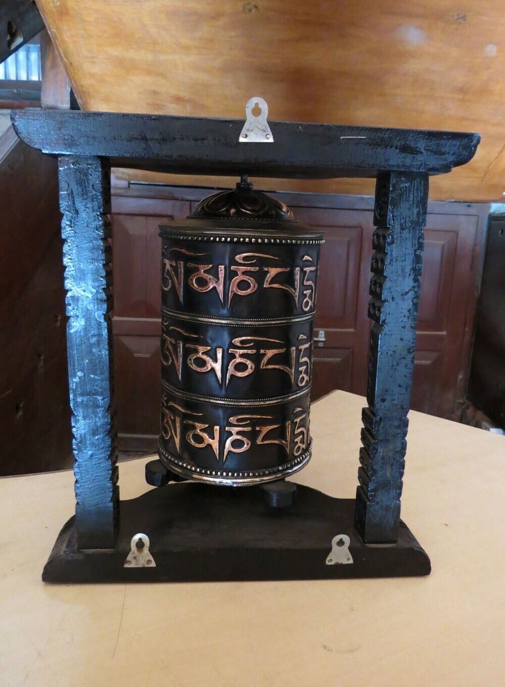 16" Tibetan Buddhism "Om Mani Padme Hum" Mantra Fine Copper Prayer Wheel Nepal