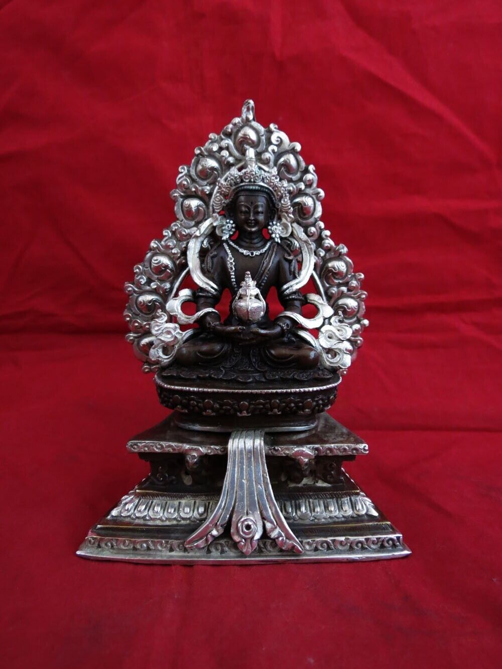 Buddhism Goddess Aparmita Maitreya Amitayus Copper Silver Oxide Statue Figure Nepal