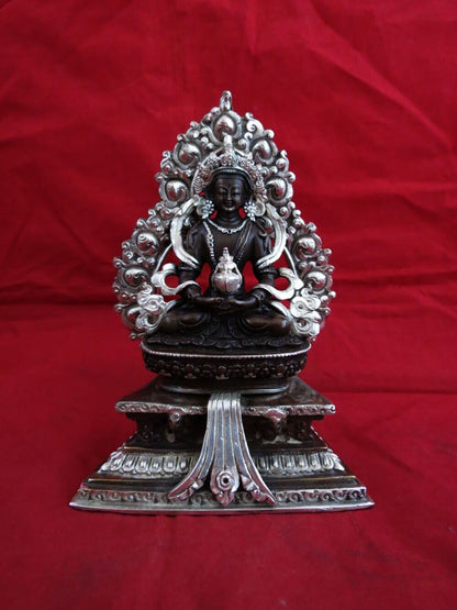 Buddhism Goddess Aparmita Maitreya Amitayus Copper Silver Oxide Statue Figure Nepal