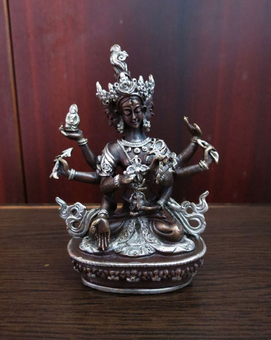 Tibetan Buddhism Lord Namgyal Ushnishavijaya Silver Oxide Copper Statue Figure Nepal free