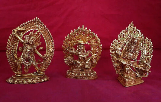 Tibetan Buddhism Set of Rahula Ekajati Lakpa Copper Gold Plated Statue Figure Nepal