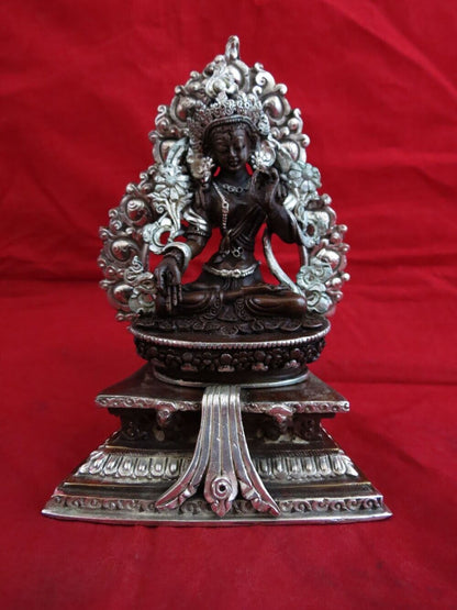 Tibetan Buddhism Tibetan Goddess White Tara Silver Oxide Copper Statue Figure Nepal